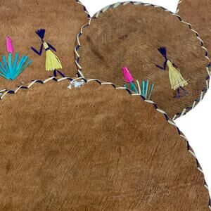 Vintage Coconut Palm Whipstitch Placemats Coasters Handmade Set of 7 Authentic
